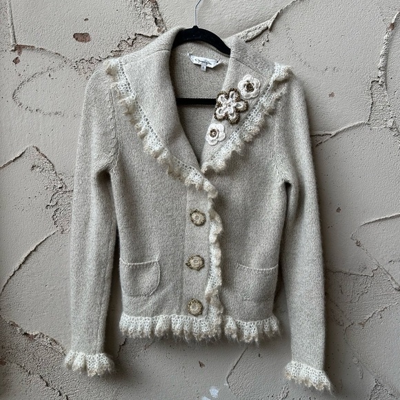 Oscar de la Renta Sweaters - Oscar de la Rante Wool Blend Cardigan in beige size S